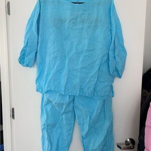 Blue Women's Ankle & Cropped Pants Set